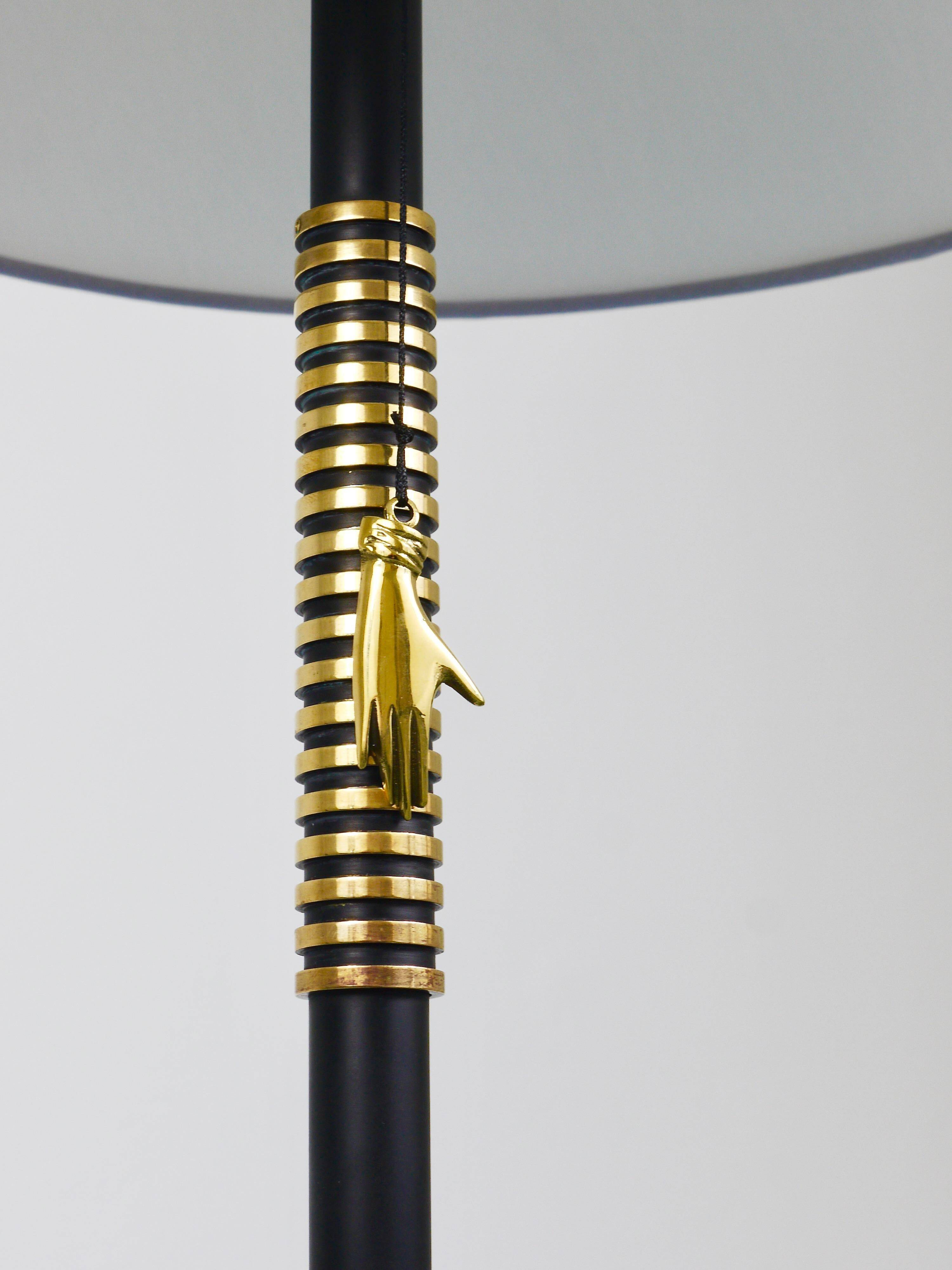 Mid-Century brass floor lamp by Rupert Nikoll, manual switch by Carl Aubock, Austria, 1950.