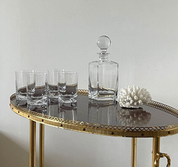 Carafe en cristal et 4 verres Daum France.