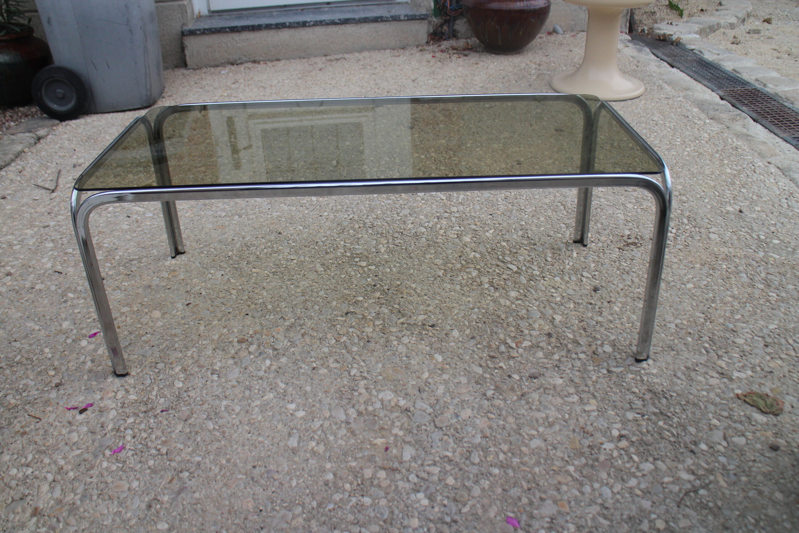 Coffee table chrome and smoked glass