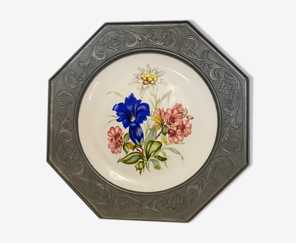 Assiette décorative porcelaine et étain signé Bavaria système d'accroche |  Selency