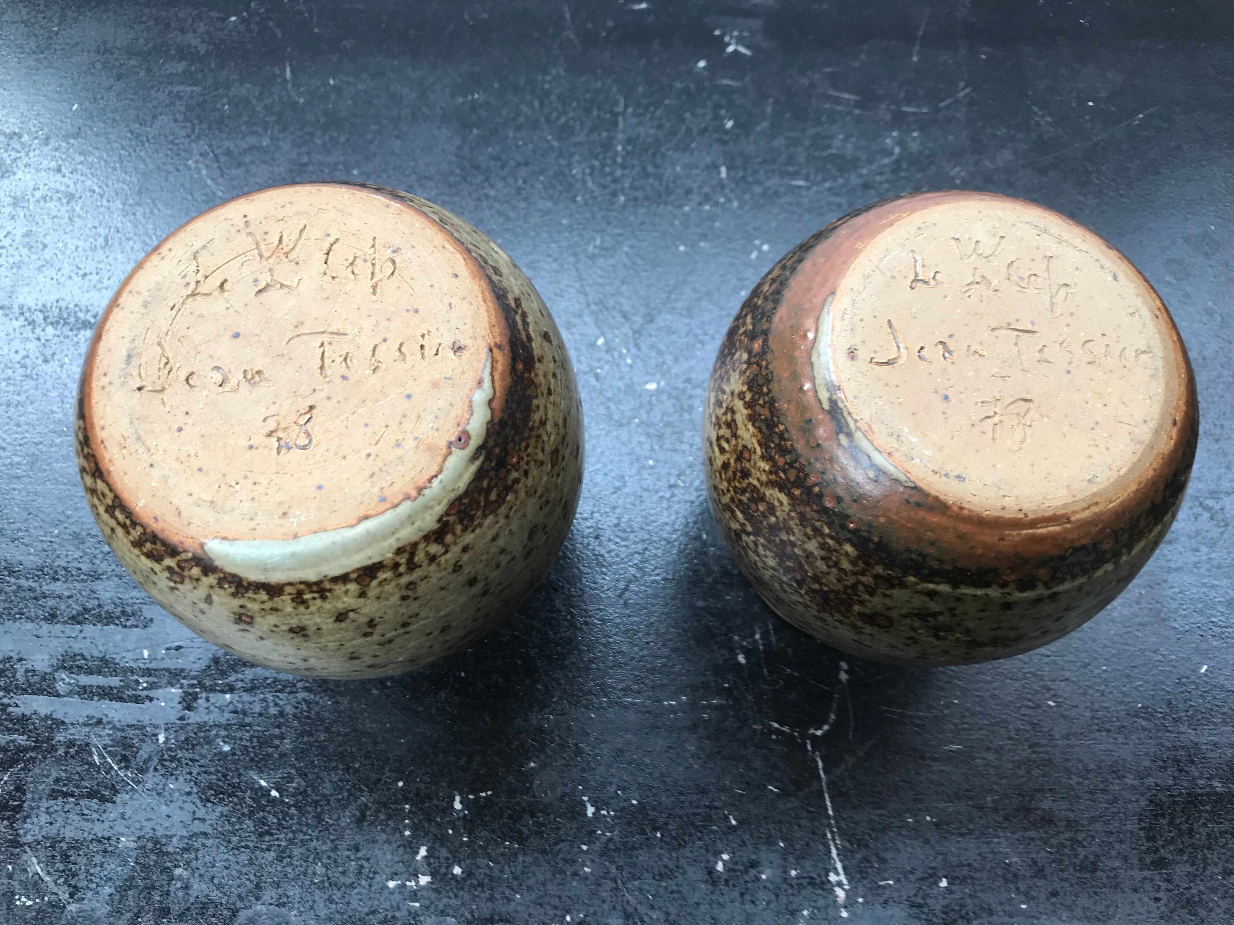 Pair of old vintage Jean Tessier sandstone cep vases
