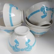 Old ceramic bowl earthenware white French blue ribbon of the 50s vintage