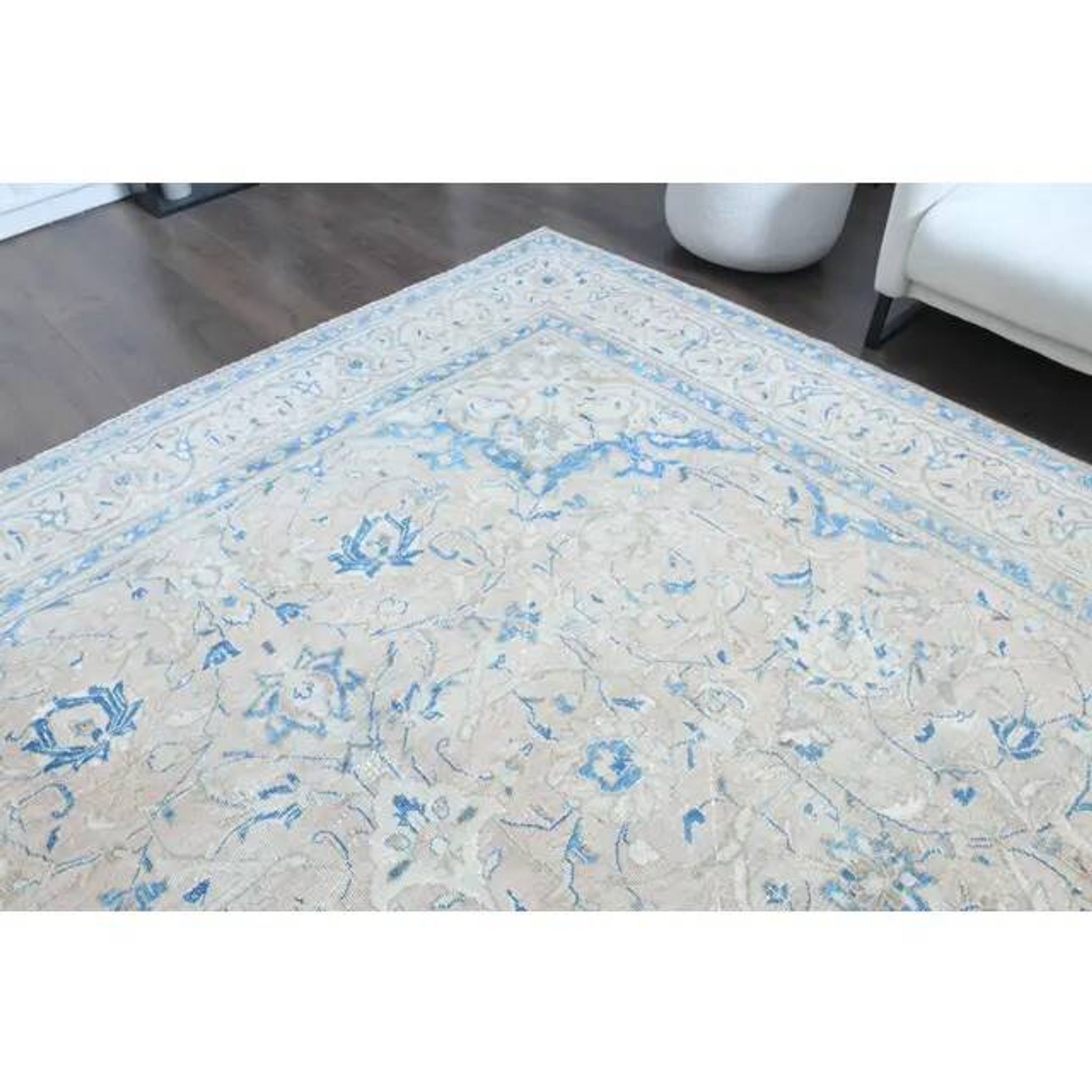 1970s Vintage Persian Handmade Wool Cotton Blue Area Rug 297x400