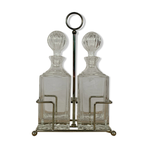 Cave a whisky en cristal et métal argenté vers 1930-1940