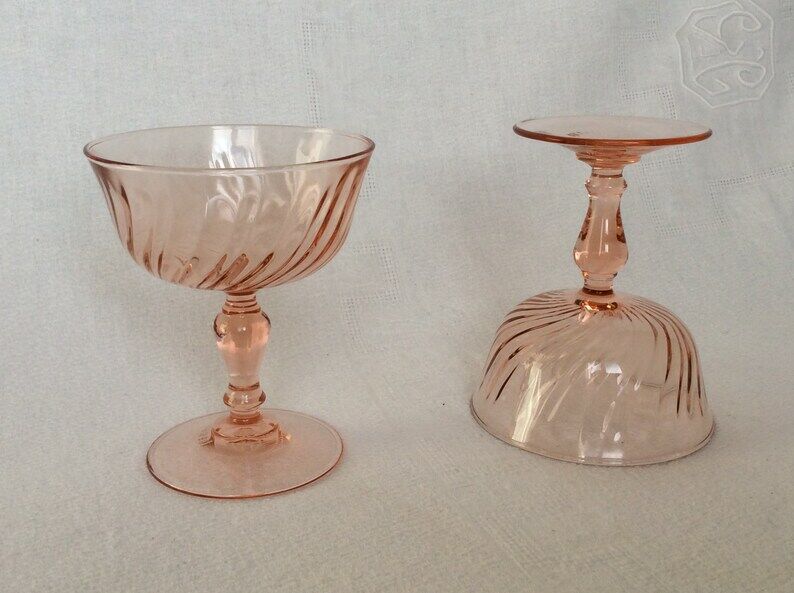 Set of 2 champagne glasses Luminarc Rosaline cocktail 70s