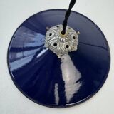 Suspension industrielle ancienne emaillee bleue