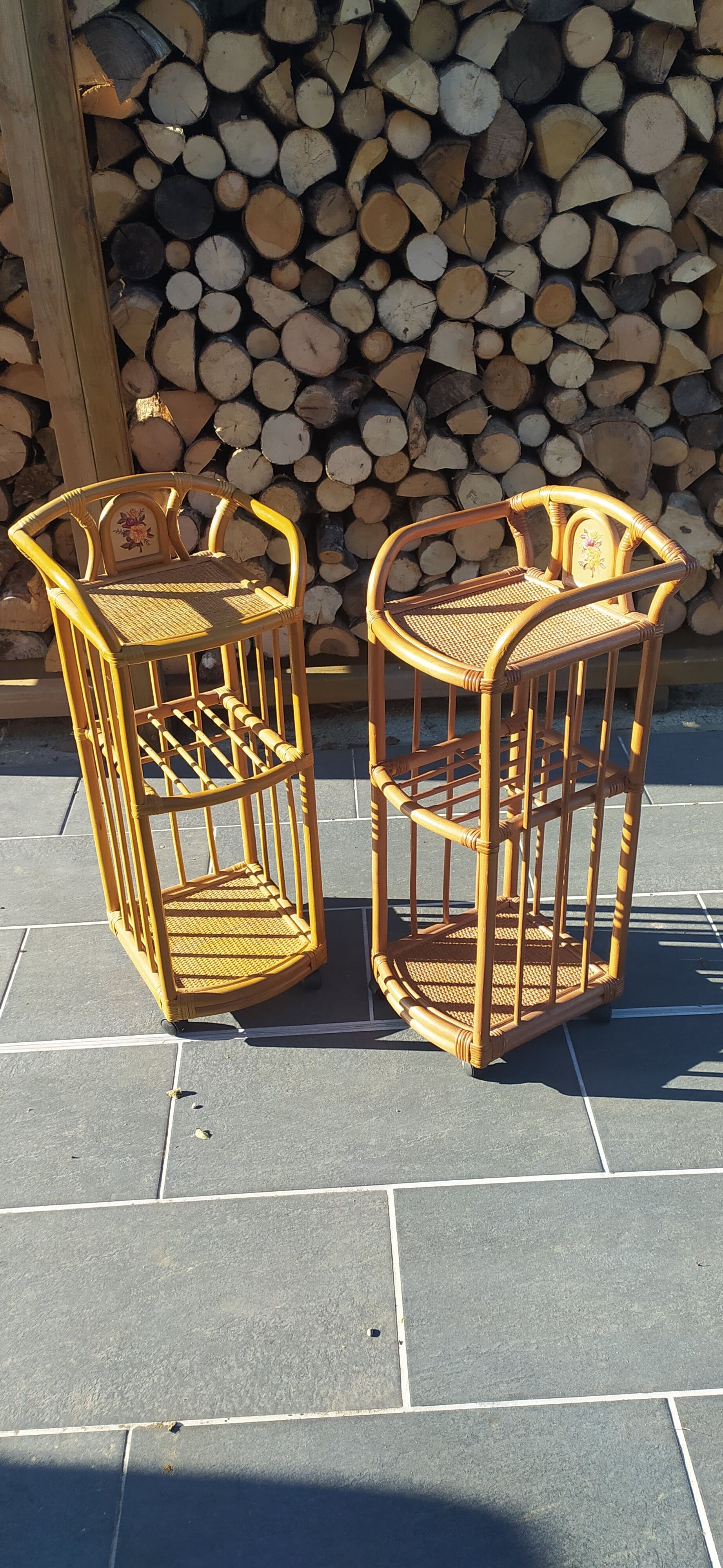 Pair of vintage bedsides in rattan and bamboo