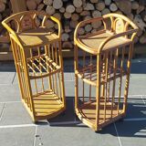 Pair of vintage bedsides in rattan and bamboo