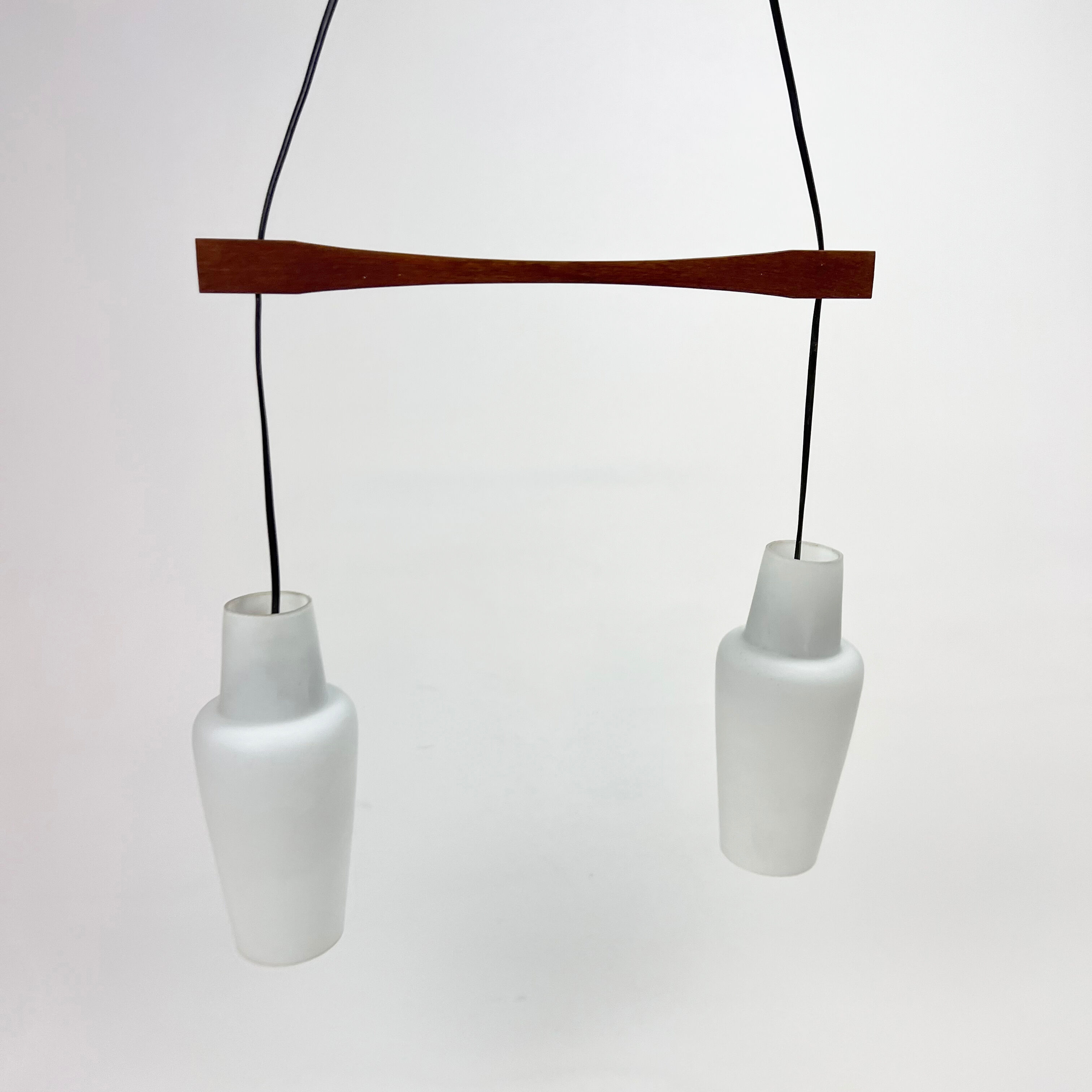 Danish Teak and White Glass Hanging Lamp, 1950s