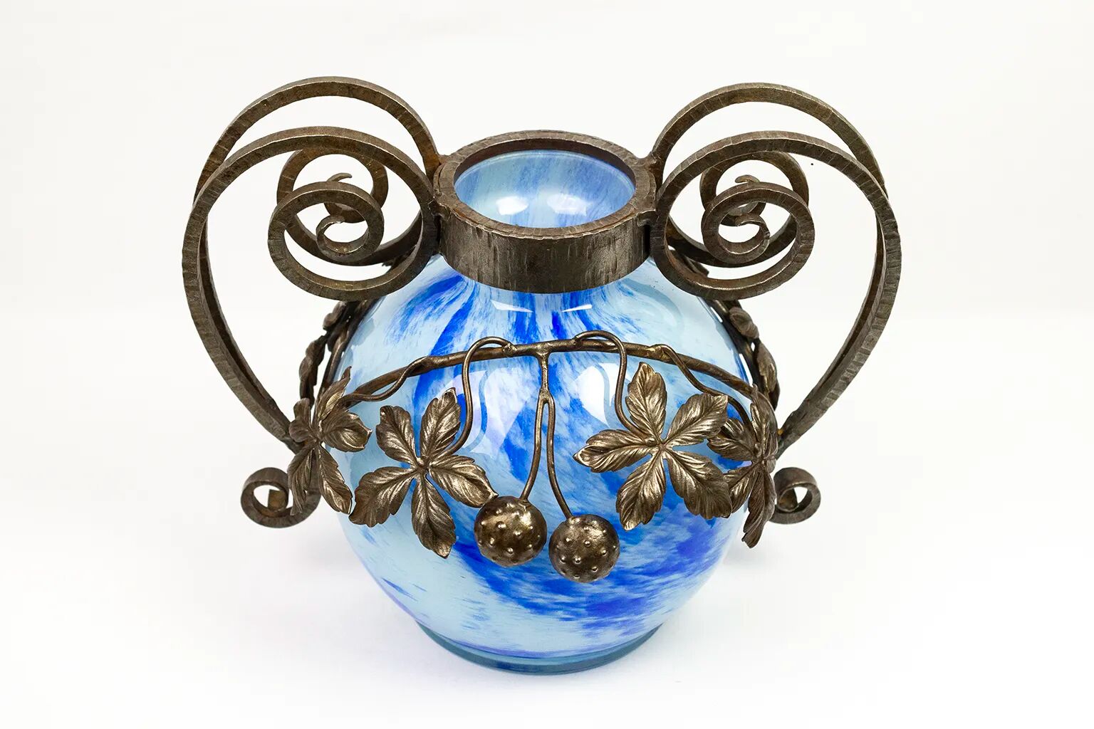 Vase Art Nouveau en verre et fer forgé, André Delatte Nancy, vers 1925