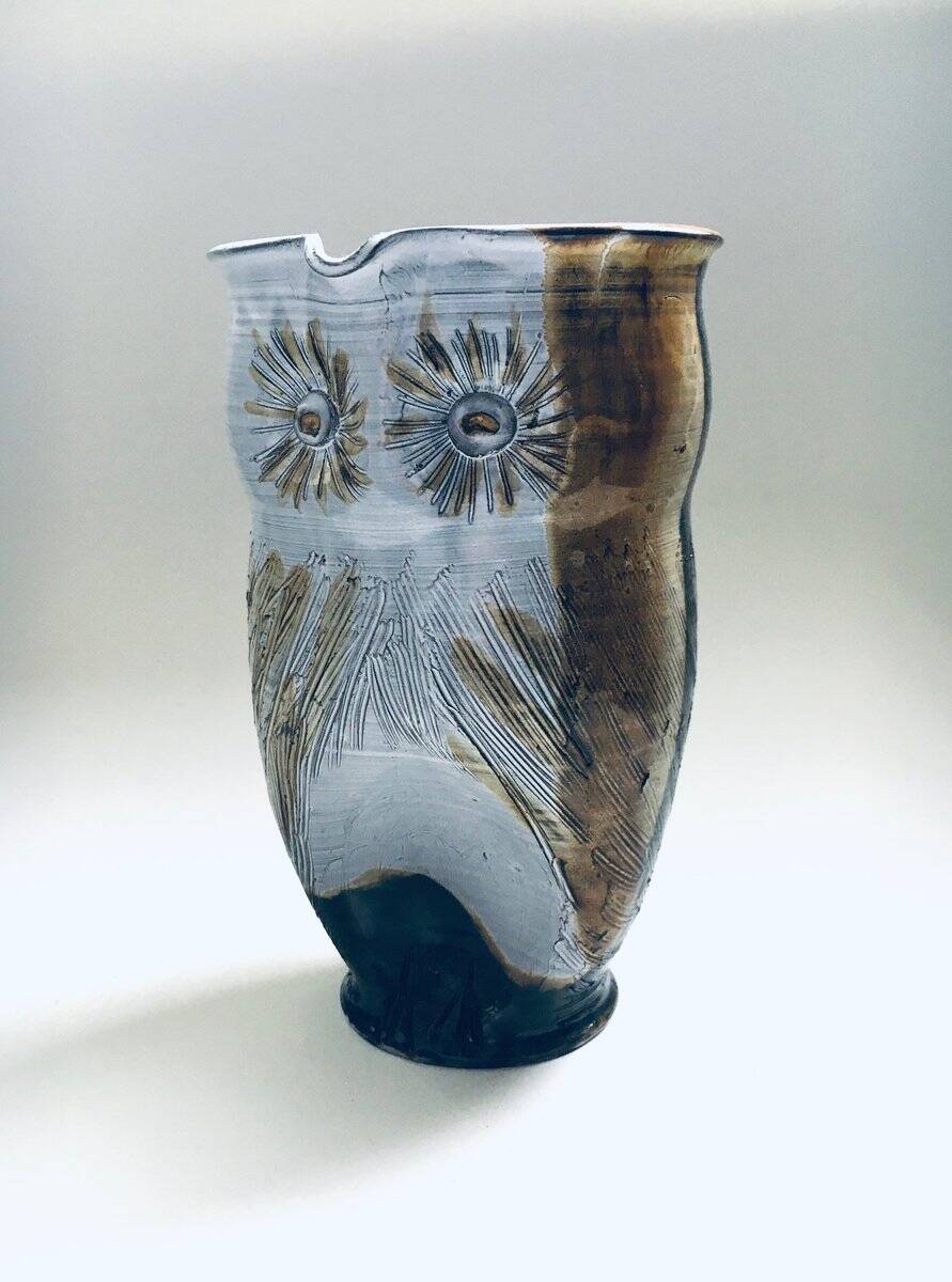 Vintage Studio Art Pottery Owl Decanter Jug by Tavares, 1970s