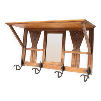 Antique French coat rack with mirror in art deco style circa 1930
