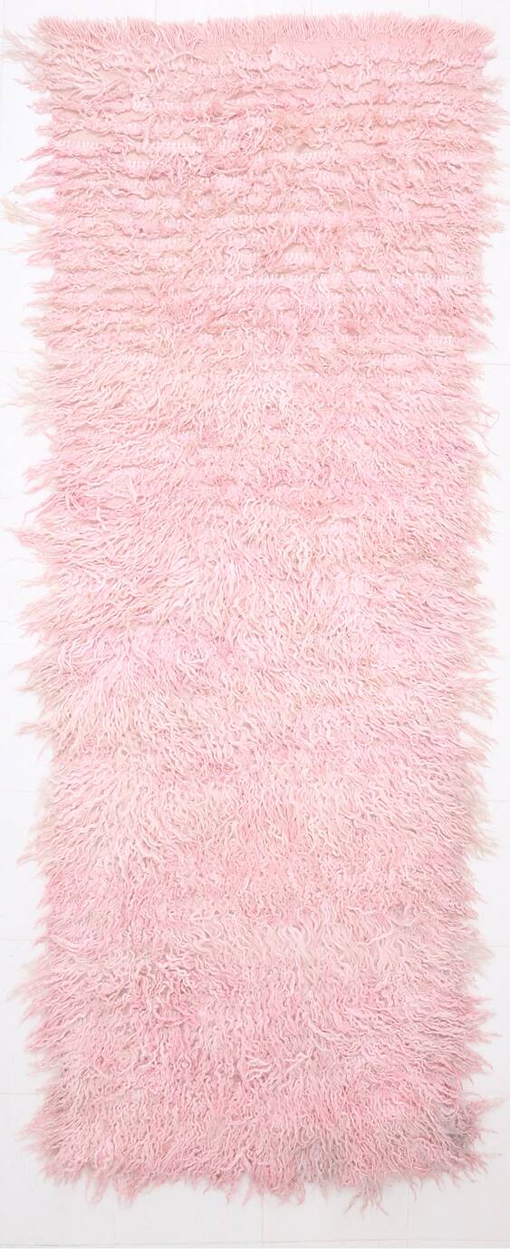 3x10 Soft Pink Wool Moroccan Runner Rug, 110x311Cm SK 70367