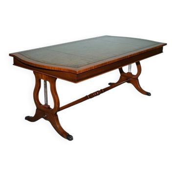 Grande Table Basse Vintage en Cuir Vert Chasseur