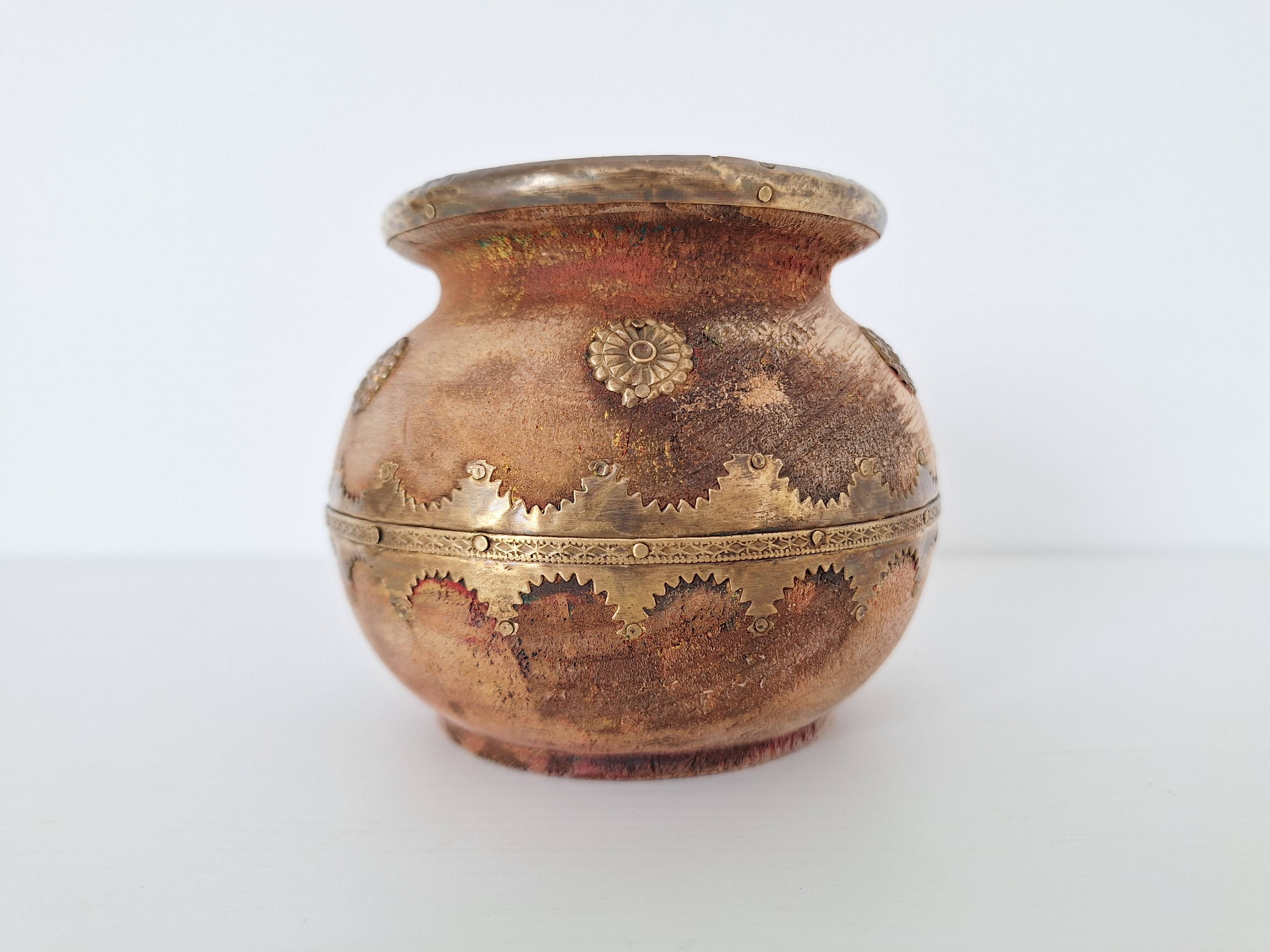 Wooden and brass vase