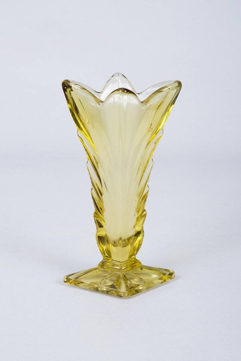 Art Deco Pink, Yellow and Orange Glass Vases, Bohemia, Set of 3