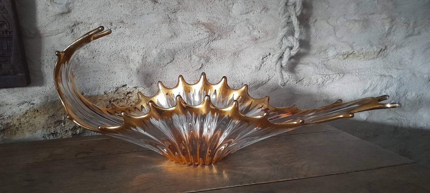 Coupe à Fruits En Verre Cristal - Support Métal Bronze - Hauteur ~9-10 Cm - Décoration Table