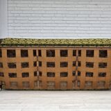 1960s, Danish 3-seater sofa, furniture velour, carved oak wood.