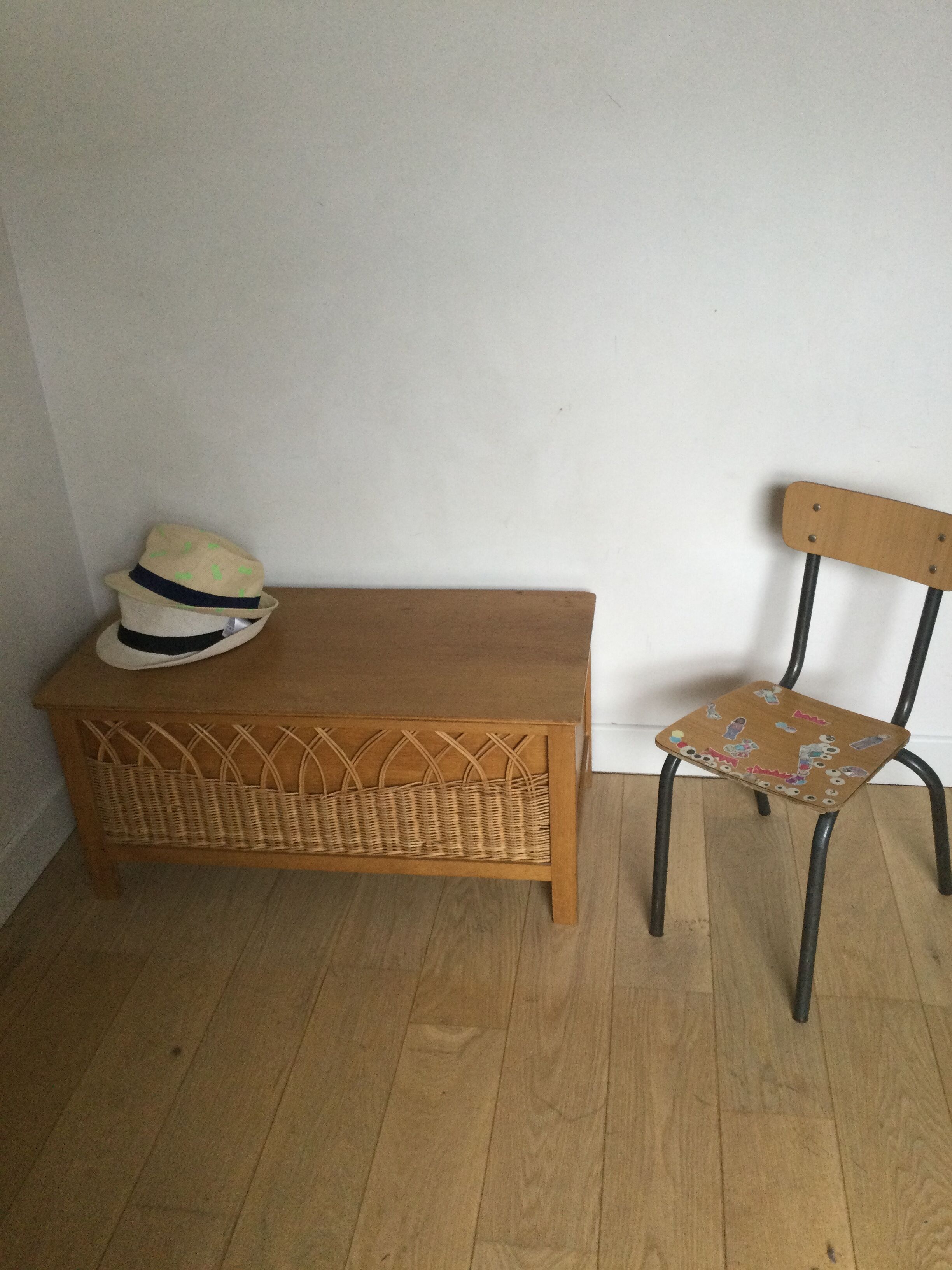 Vintage wood and rattan chest