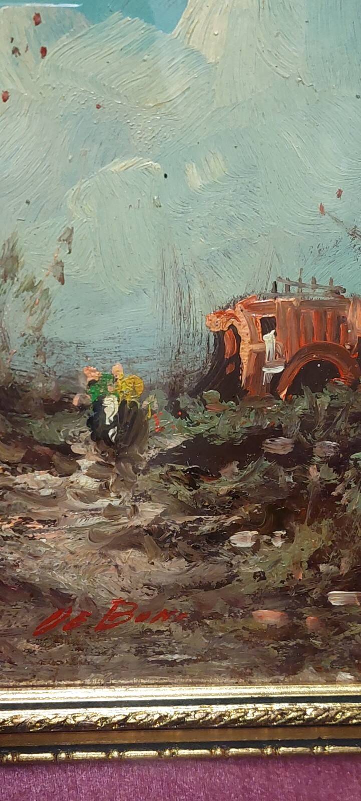 Oil painting on faesite landscape signed "DE BONI" 60s with frame