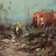 Oil painting on faesite landscape signed "DE BONI" 60s with frame