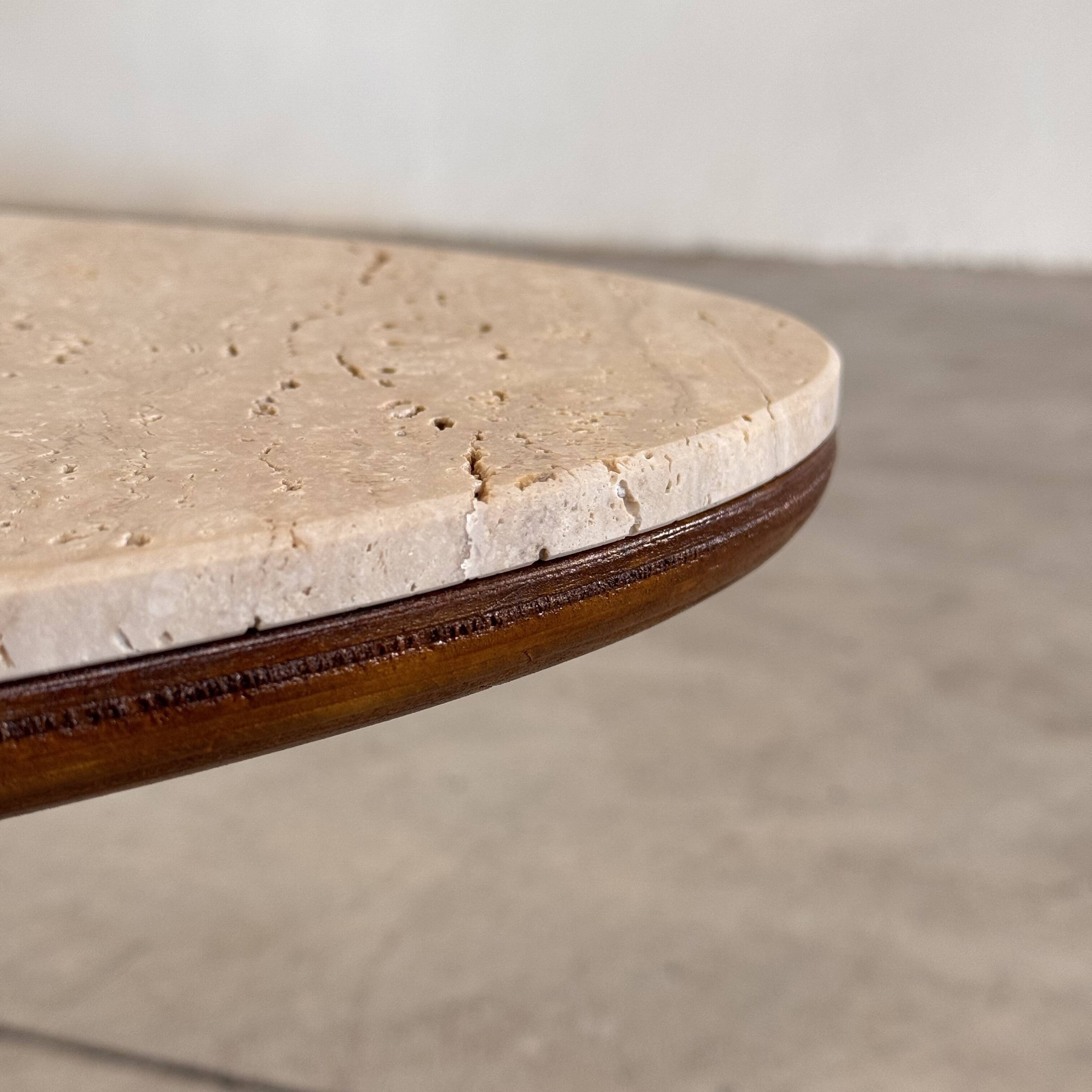 Oval travertine coffee table with ashwood slatted base – italy by forme