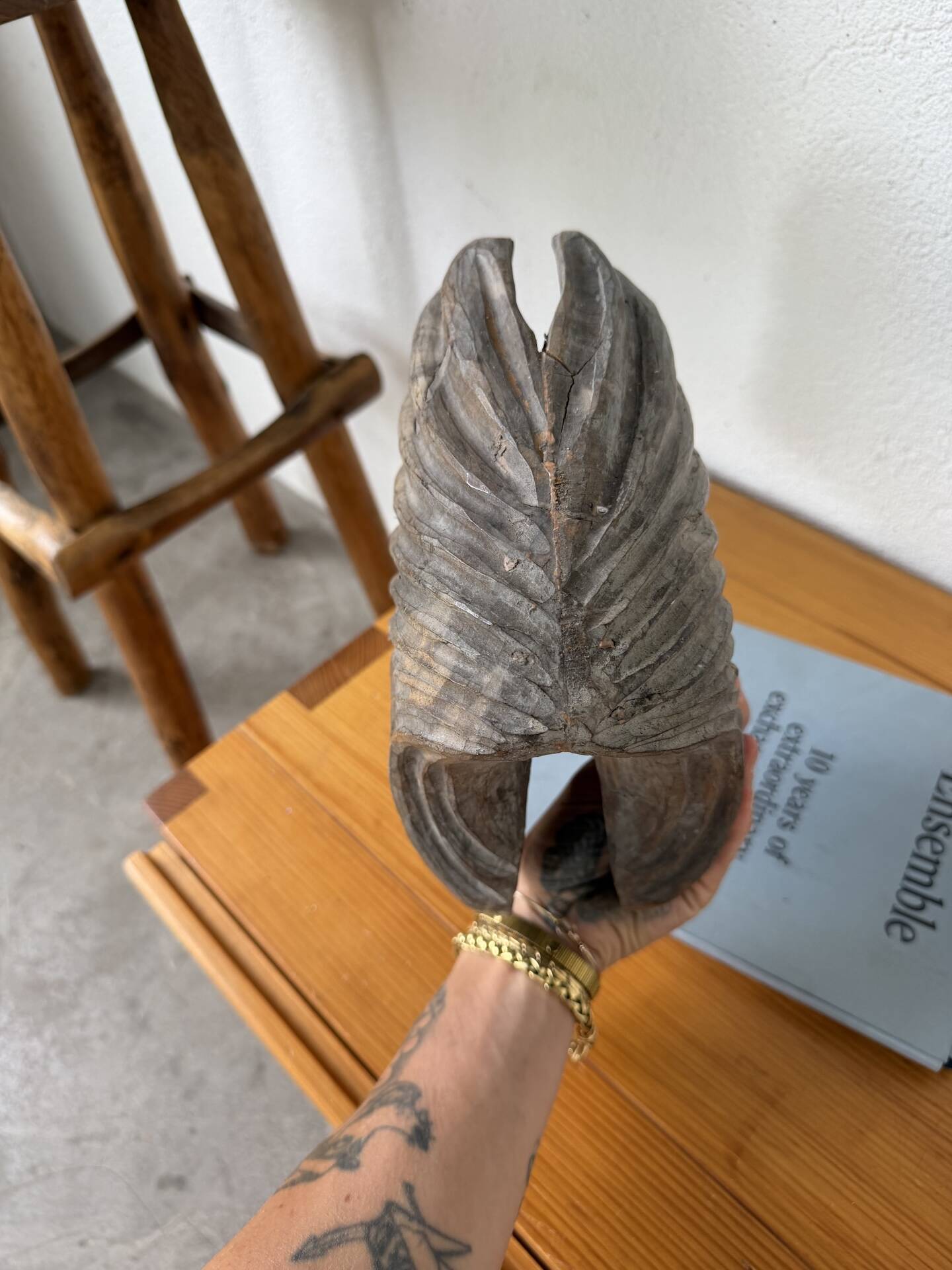 Brutalist wood shell sculpture box 1900