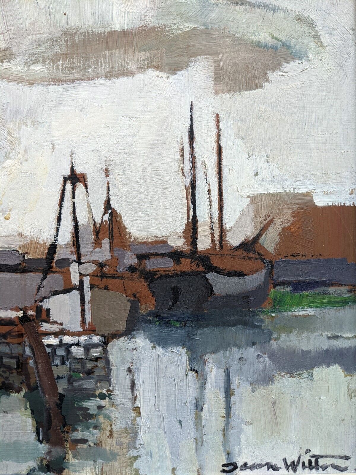 Mid-Century Modern "Out at Sea" Swedish Vintage Coastal Landscape Oil Painting, Framed