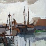 Mid-Century Modern "Out at Sea" Swedish Vintage Coastal Landscape Oil Painting, Framed