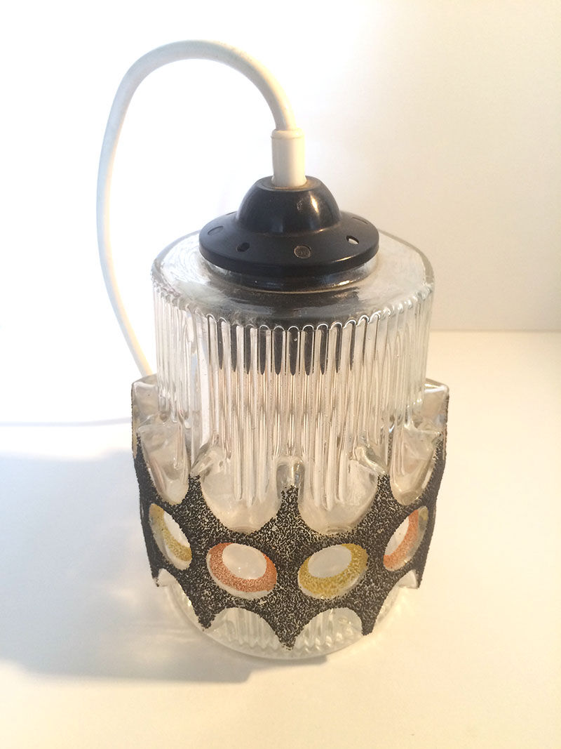Vintage speckled glass hanging lamp, 60s