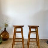 Pair of high stools / bar varnished wood 60-70s