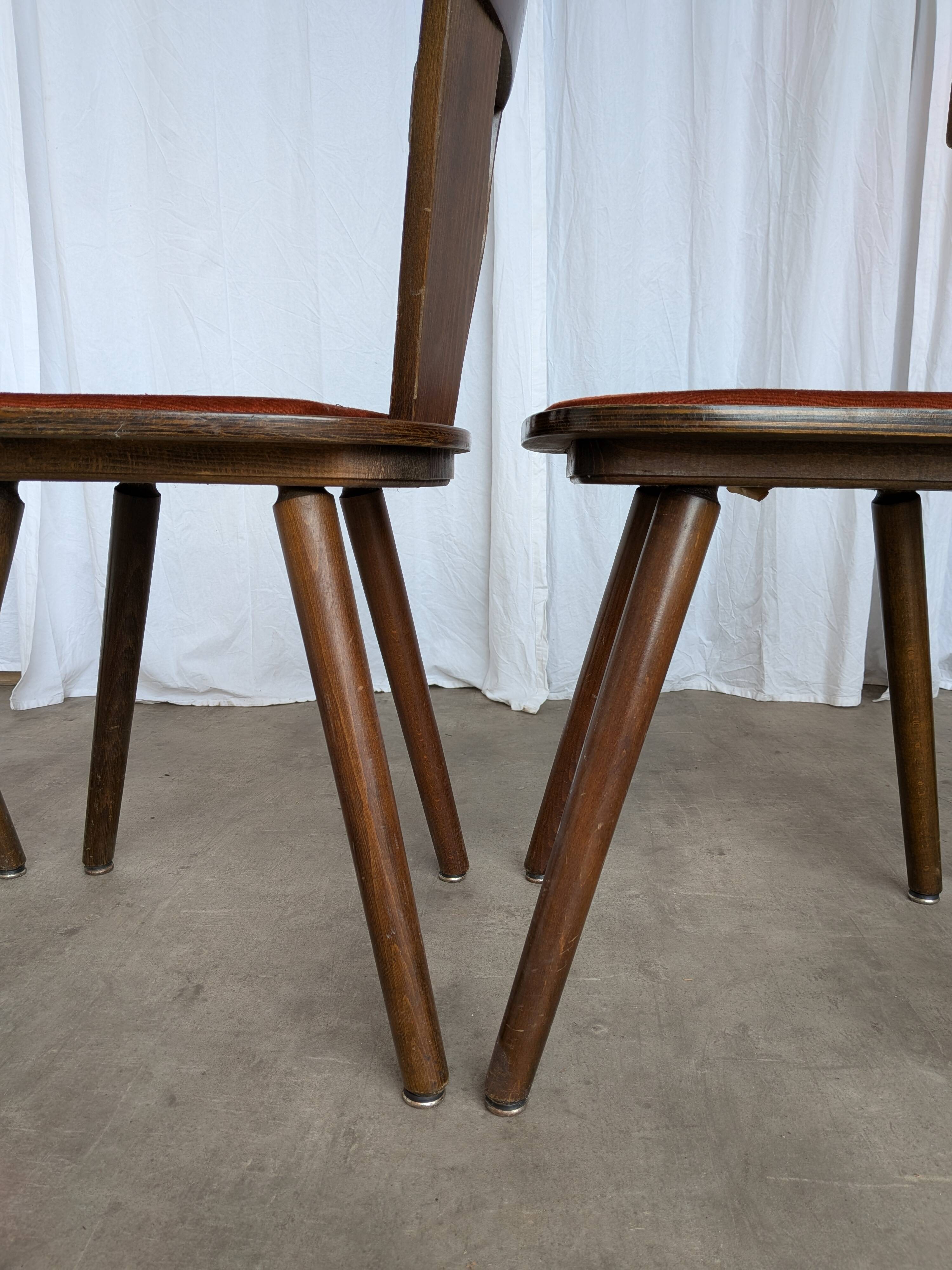 Vintage Tyrolean Dining Chairs: Set of 4, Red Fabric Seat, 1970s