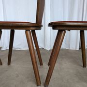 Vintage Tyrolean Dining Chairs: Set of 4, Red Fabric Seat, 1970s