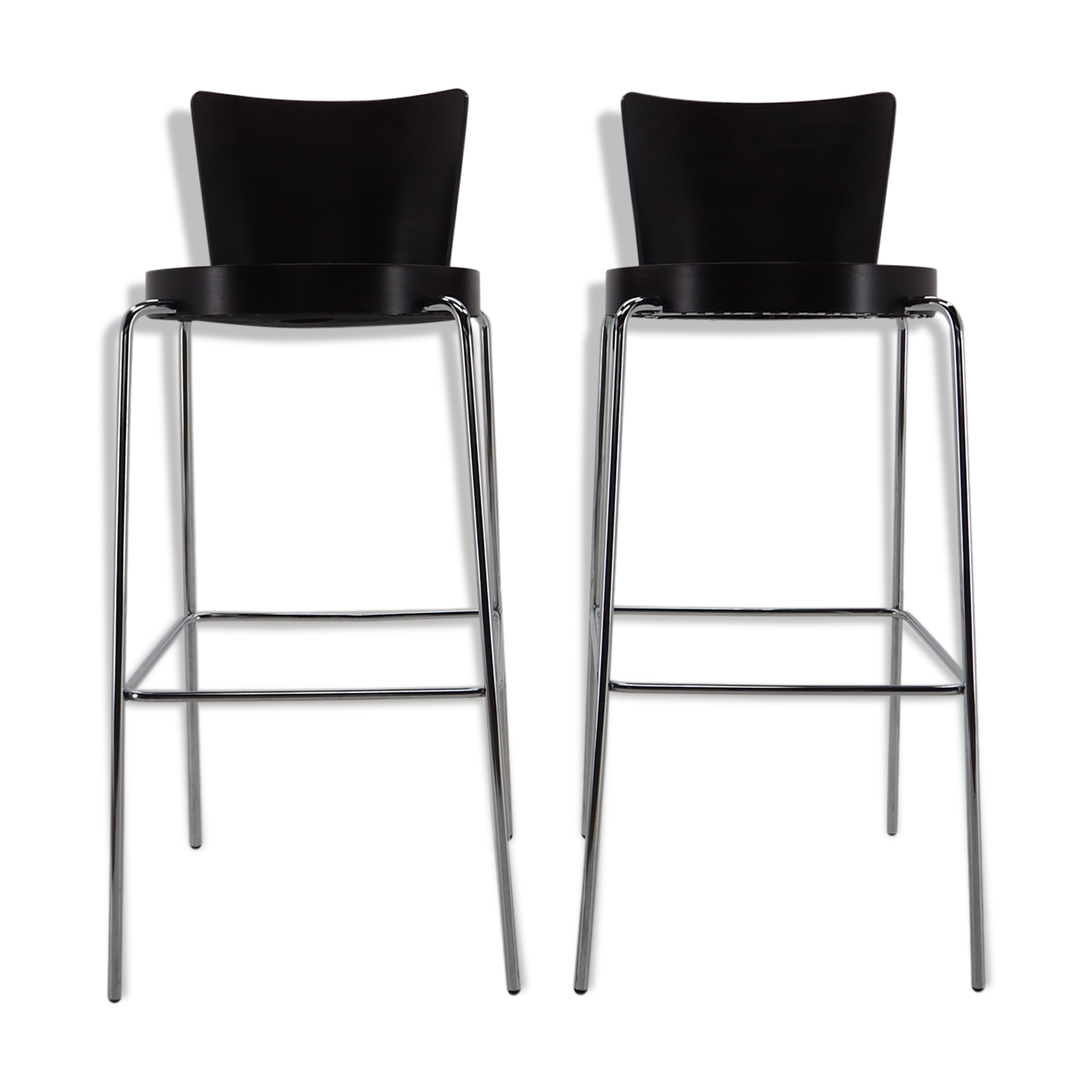 Midcentury chrome and wood bar stools by Ton, Czechoslovakia, 1980s