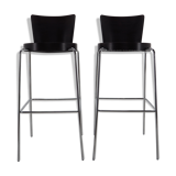 Midcentury chrome and wood bar stools by Ton, Czechoslovakia, 1980s