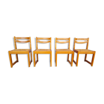 Set of 4 chairs in elm and straw Maison Regain