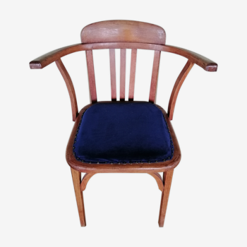 Fauteuil bridge vintage bois et velours