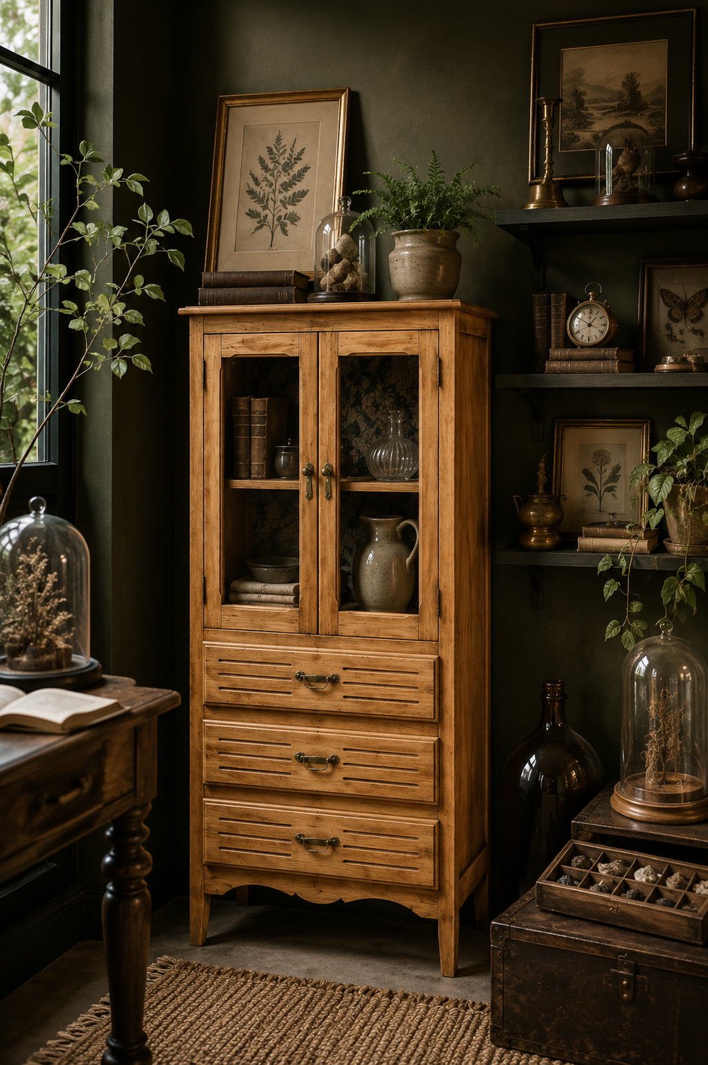 Buffet parisien vitré Art déco en bois brut