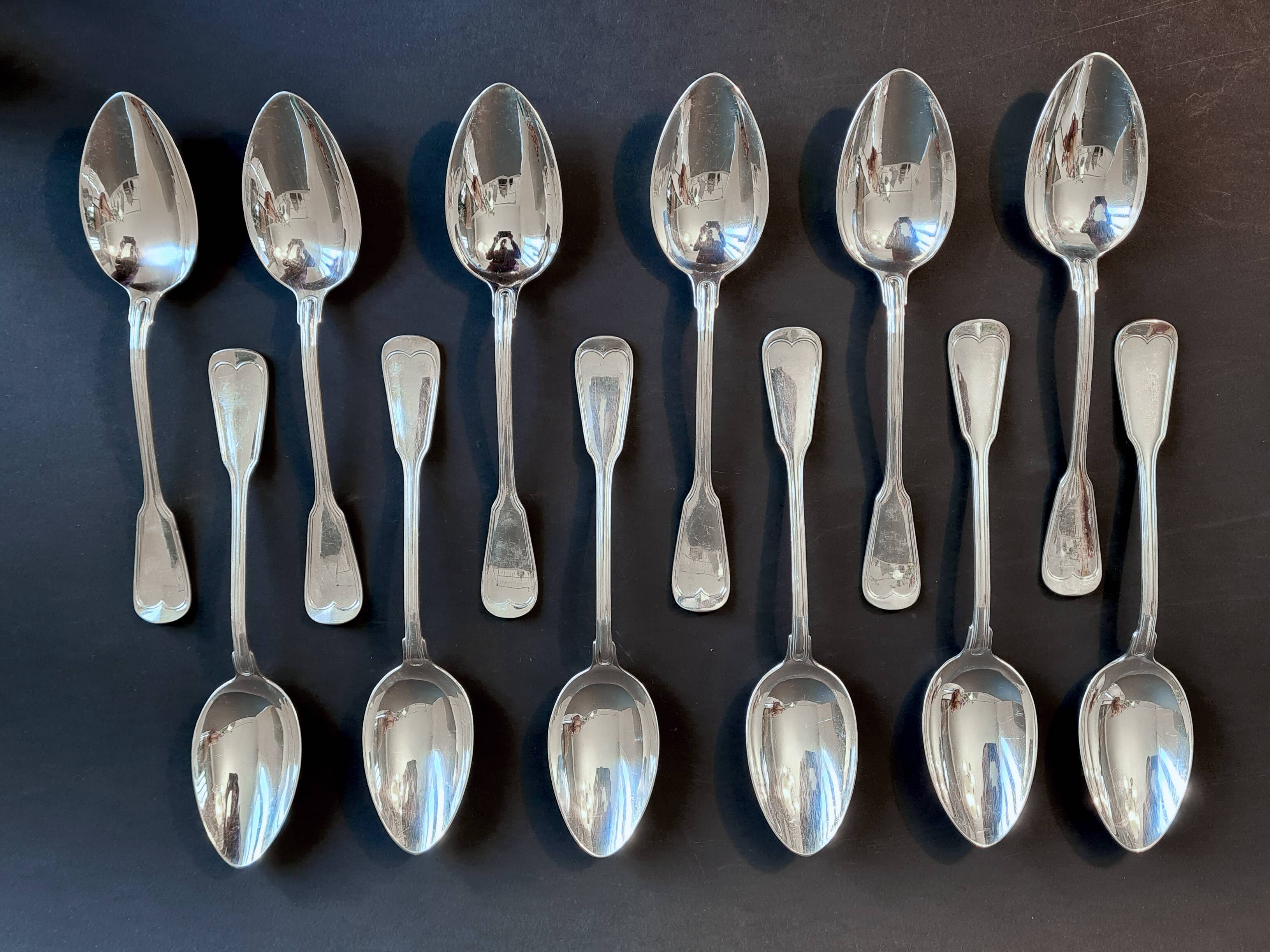 24-piece silver-plated metal cutlery set "Deettjean 190" and their box - Filet de Coeur model - Ref 11