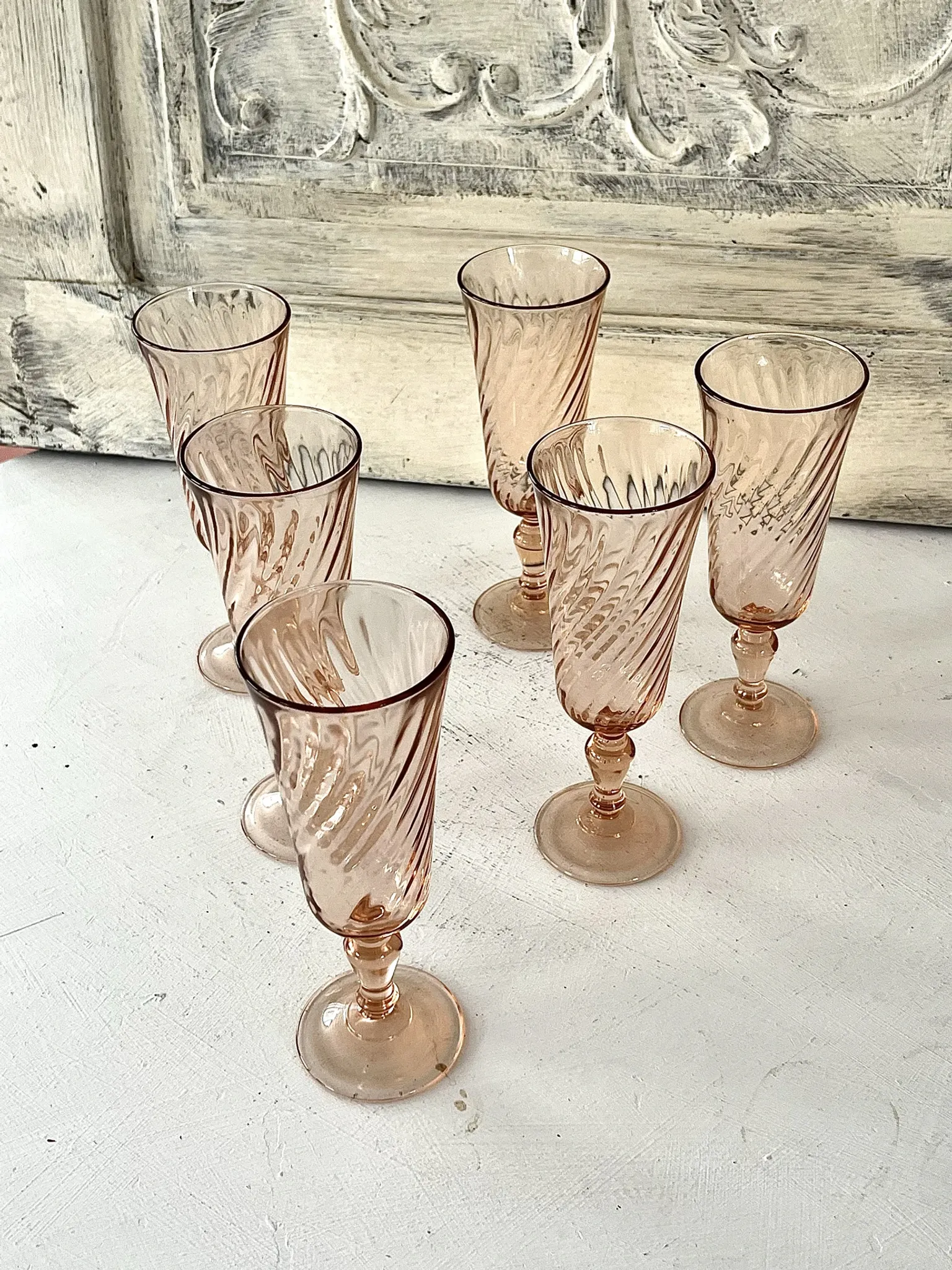Champagne flutes set of 6, Rosaline luinarc swirl glass stemware