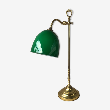 Lampe de bureau en laiton et opaline verte