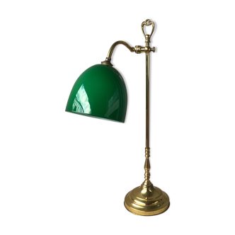 Lampe de bureau en laiton et opaline verte