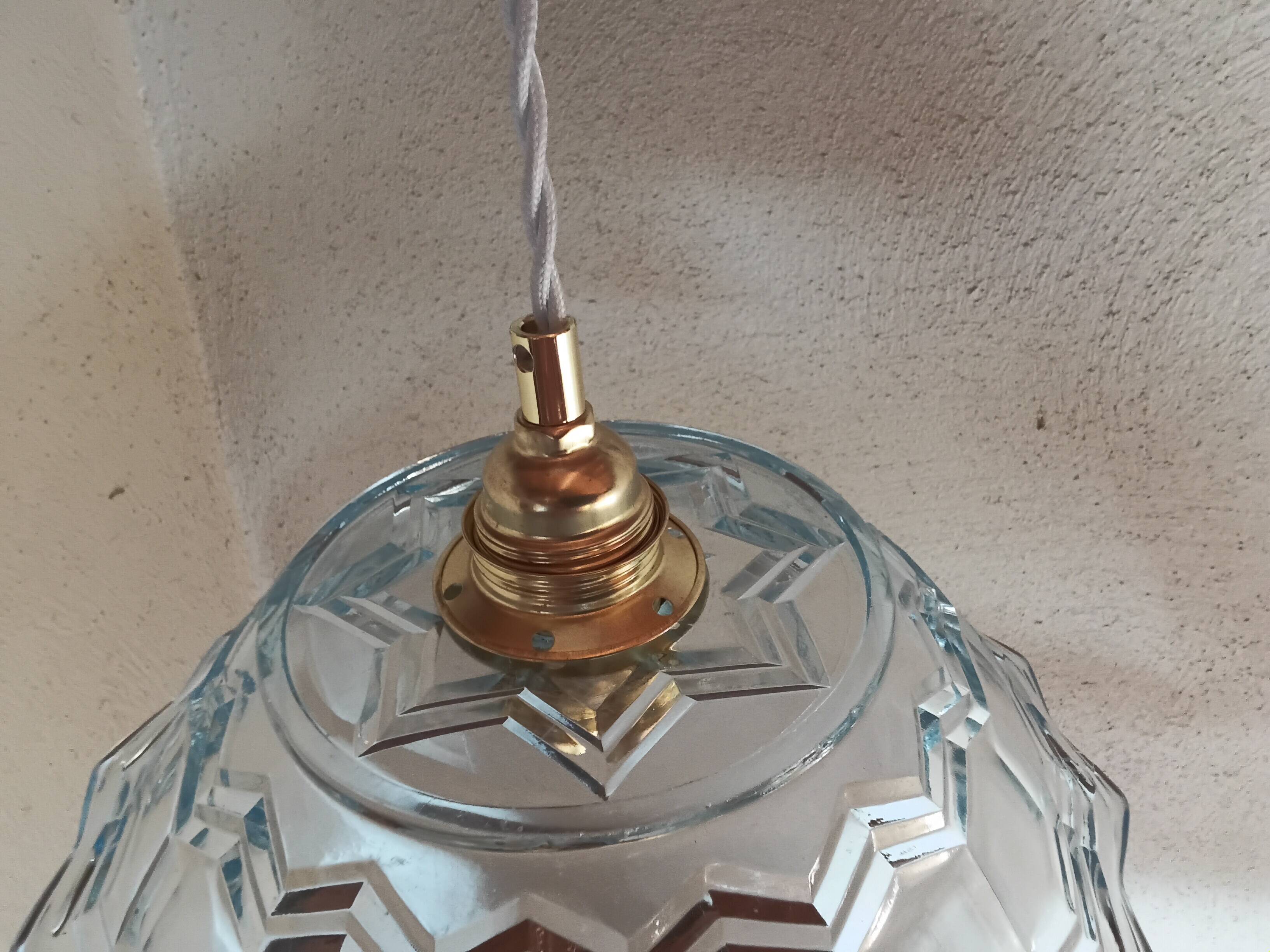 Vintage pendant light in blue chiseled glass