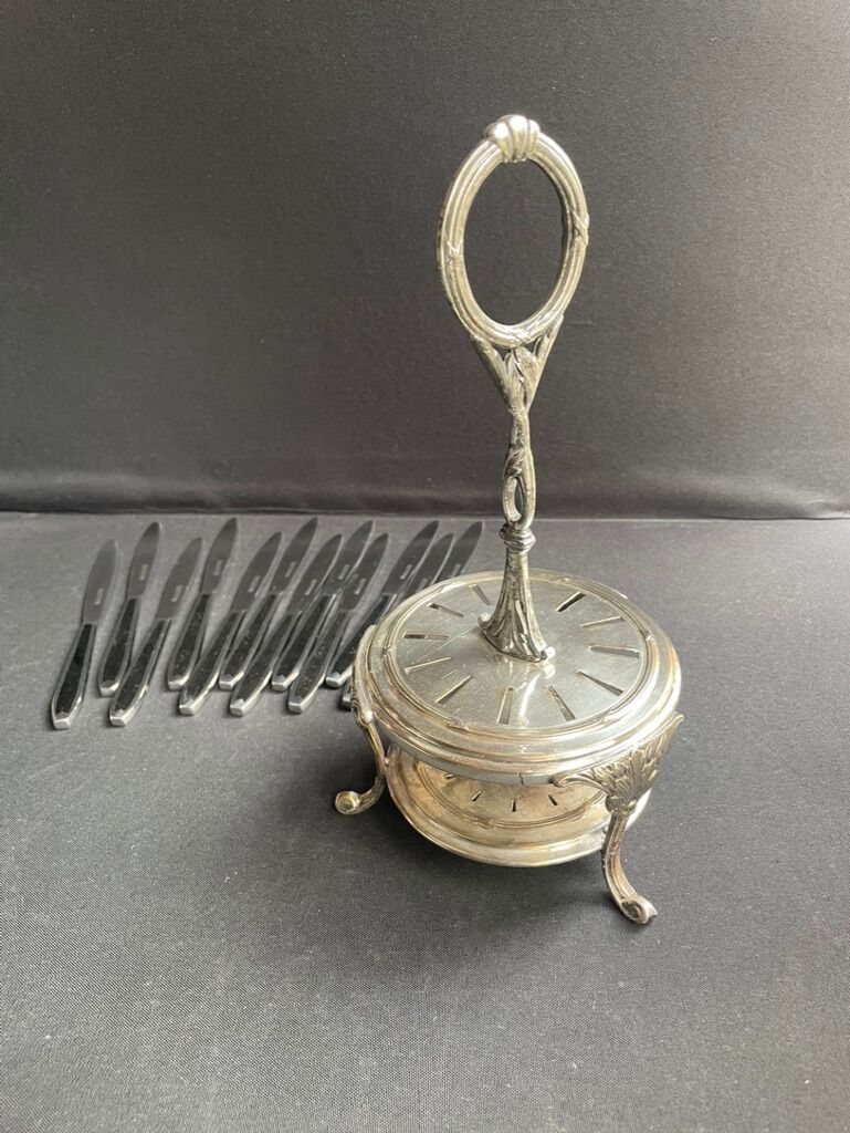 12 "Apollonox" fruit knives on silver metal support
