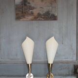 Pair of brass and perforated metal wall lights, wall sconce, decorative