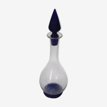 Small carafe with transparent cut glass liqueur and cobalt blue