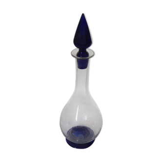 Carafe a liqueur verre taillé transparent et bleu cobalt