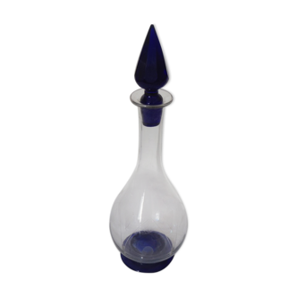 Small carafe with transparent cut glass liqueur and cobalt blue