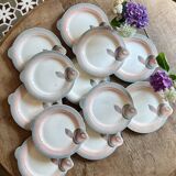 Set of 12 vintage pink and gray fish-shaped plates - Digoin