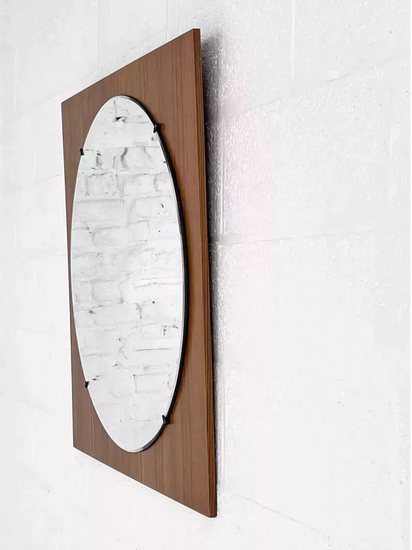 Round mirror from the 60s - 70s on a square wooden frame